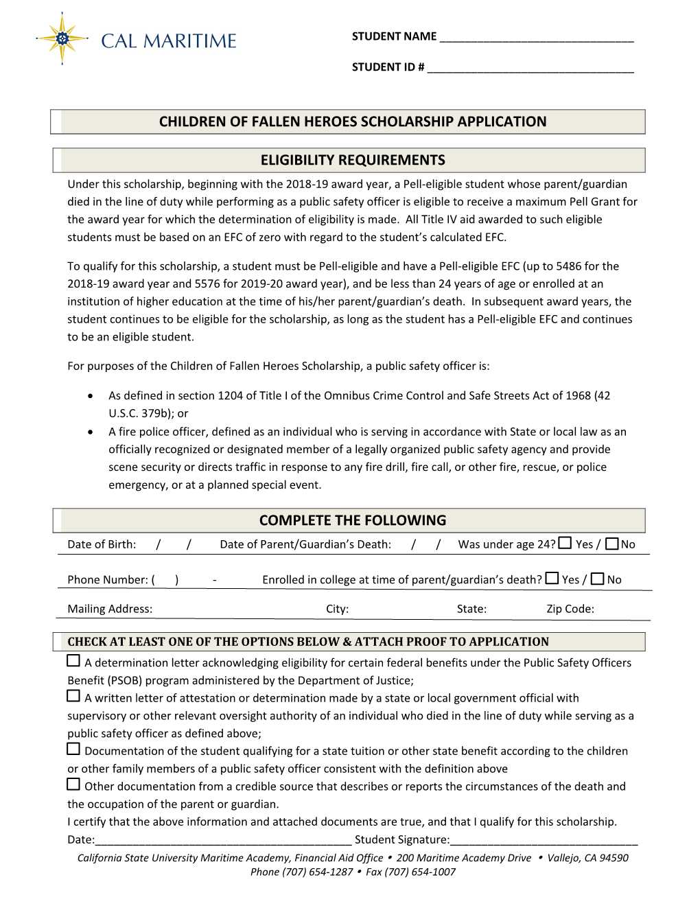 Children of Fallen Heroes Scholarship Application