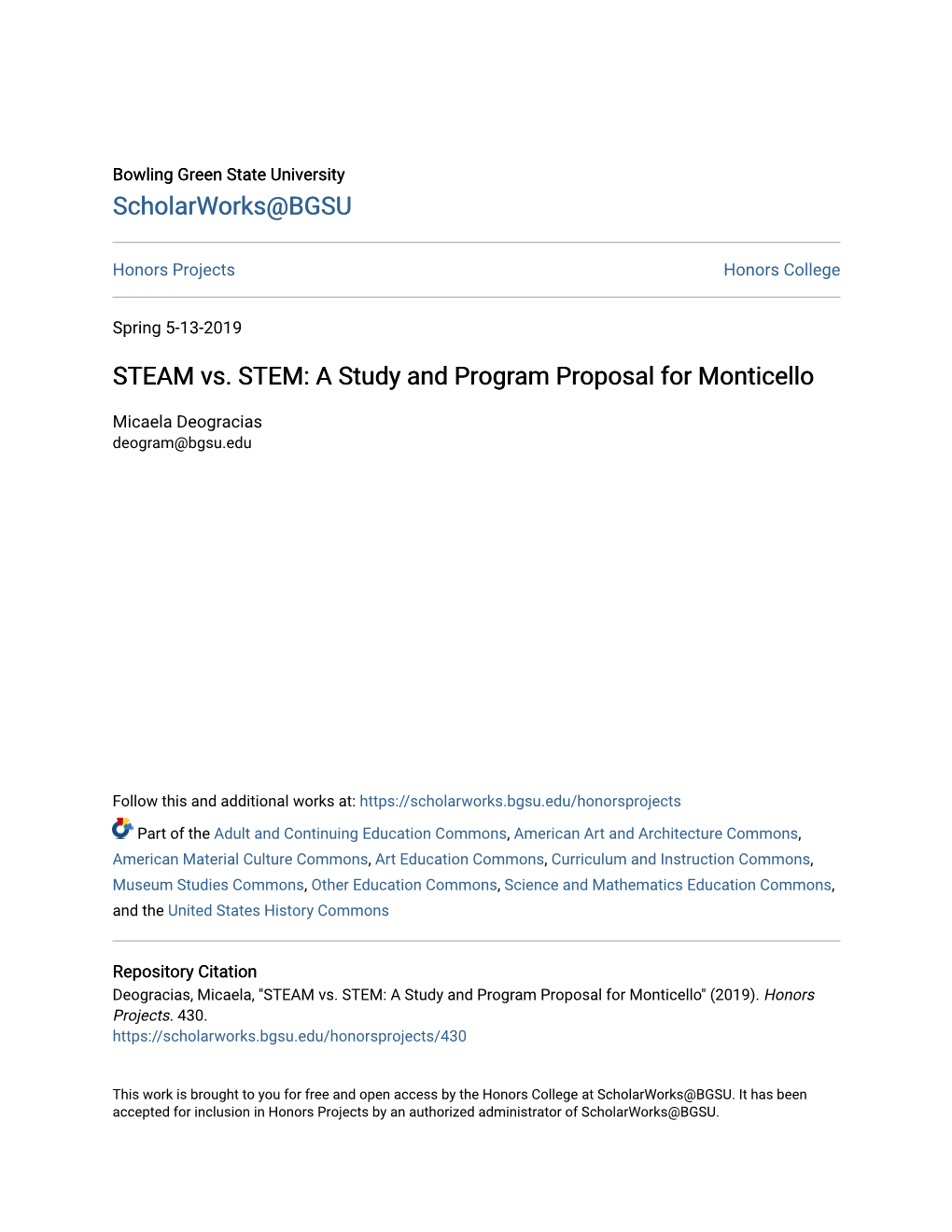 STEAM Vs. STEM: a Study and Program Proposal for Monticello