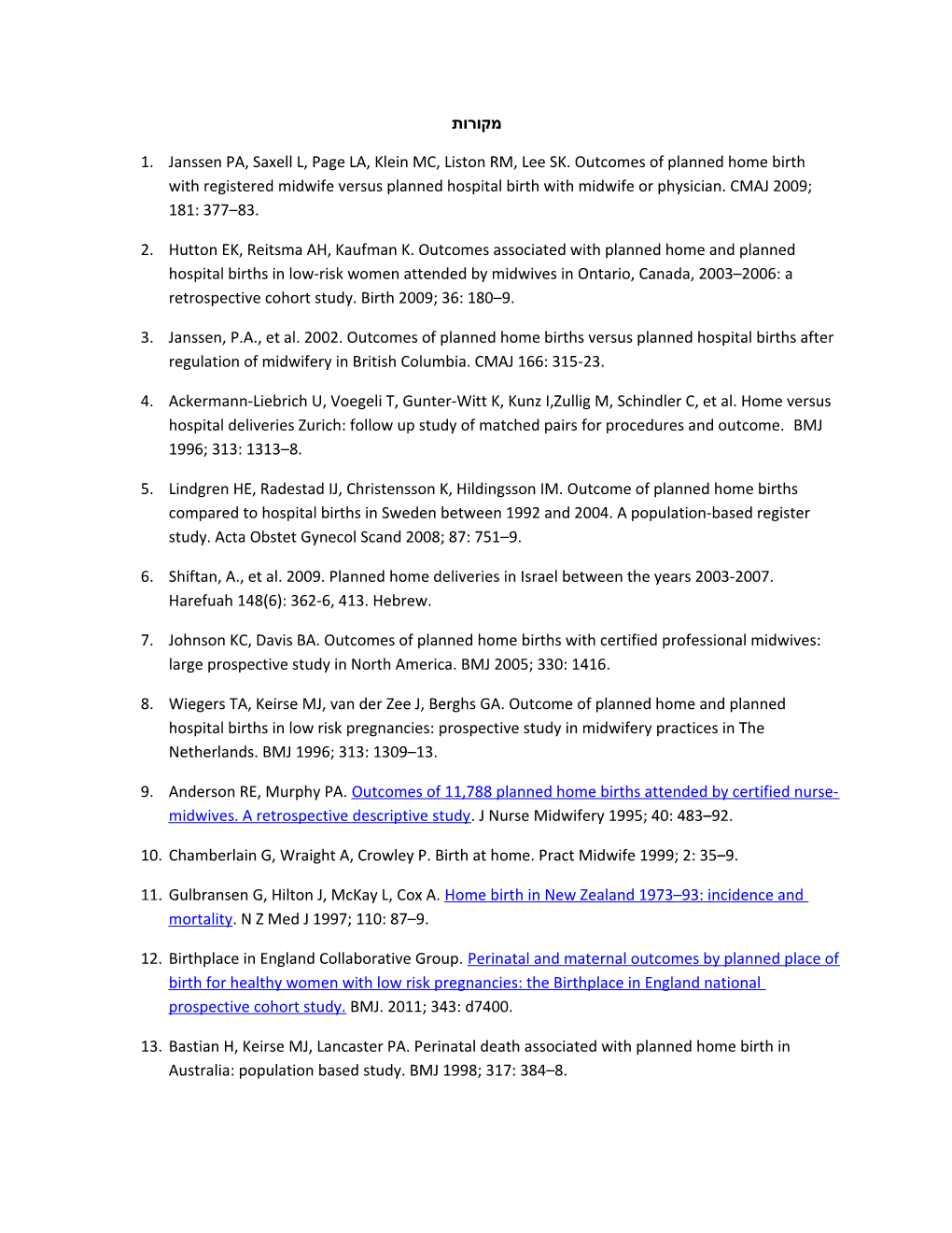 Hutton EK, Reitsma AH, Kaufman K. Outcomes Associated with Planned Home and Planned Hospital