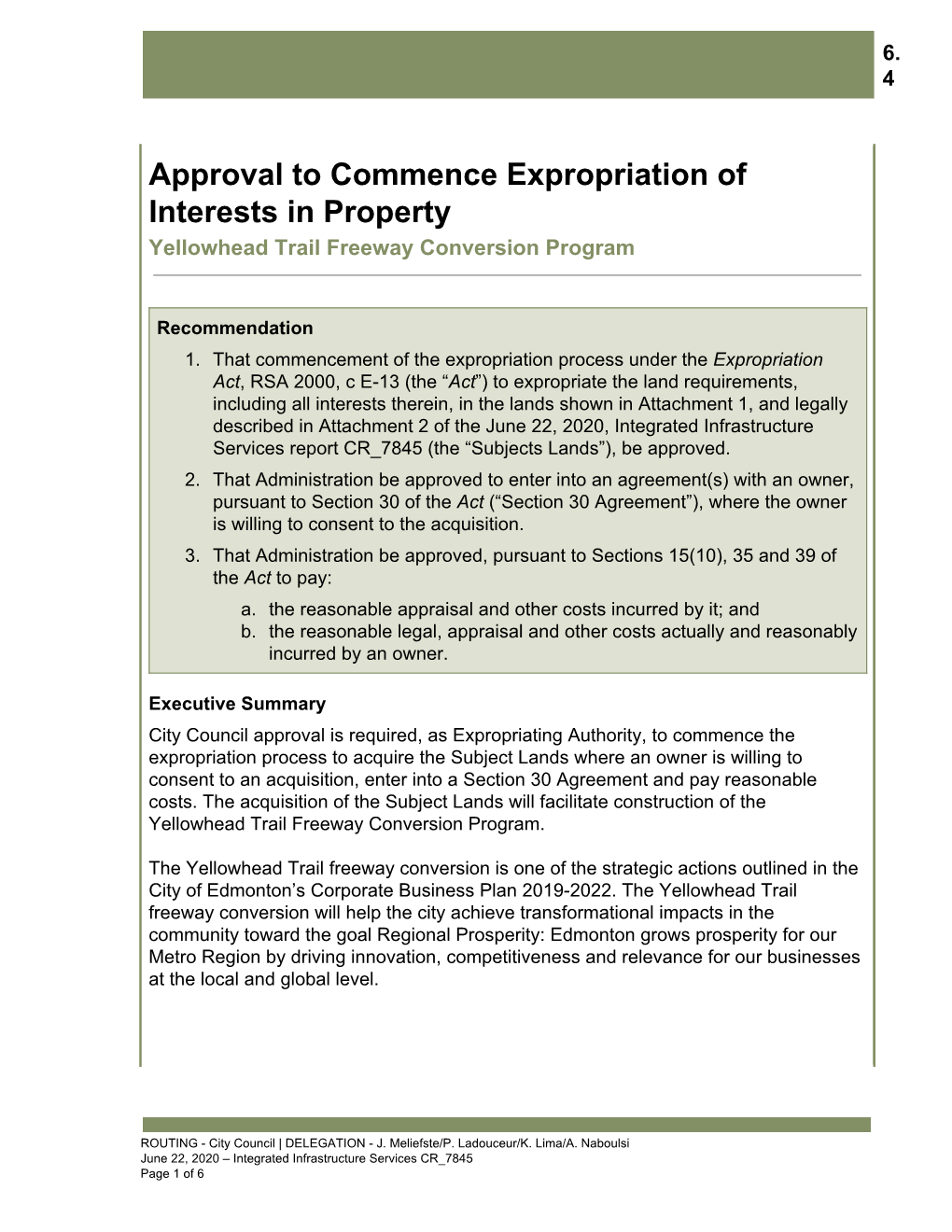 CR 7845 Approval to Commence Expropriation of Interests in Property