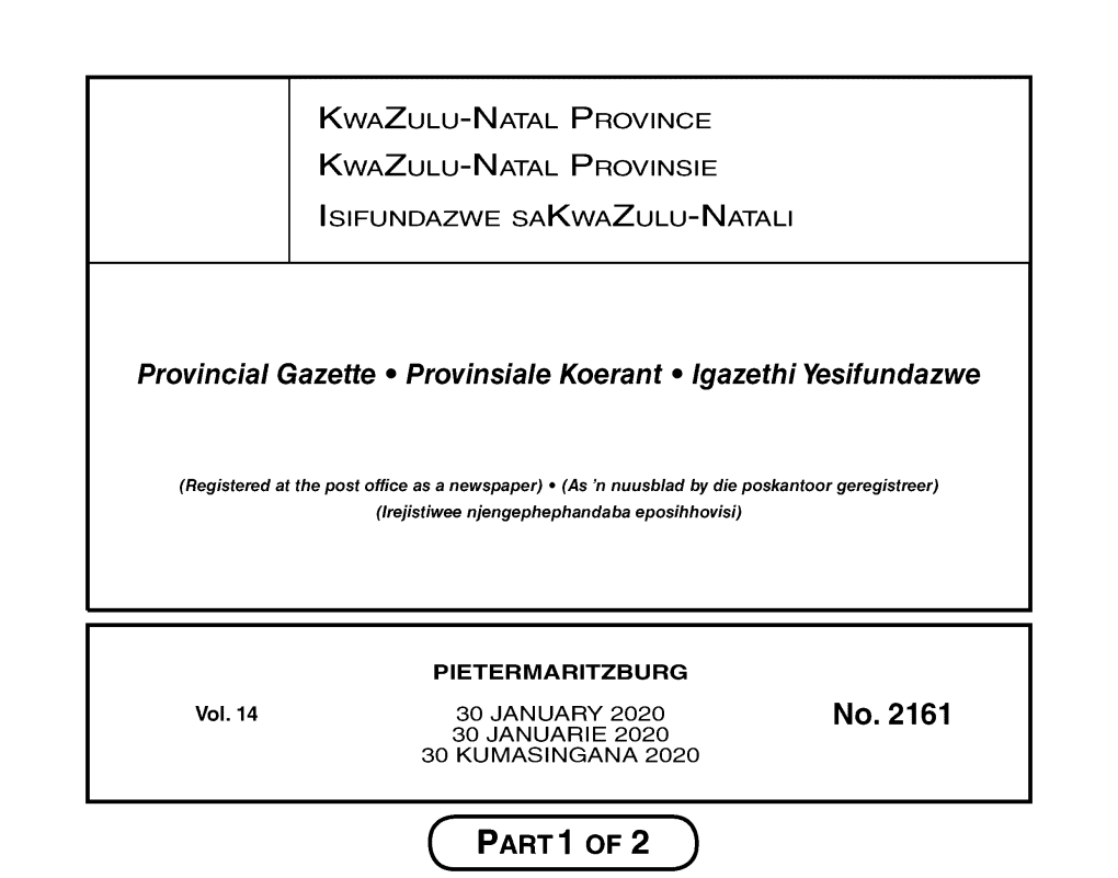 No. 2161 30 JANUARIE 2020 30 KUMASINGANA 2020