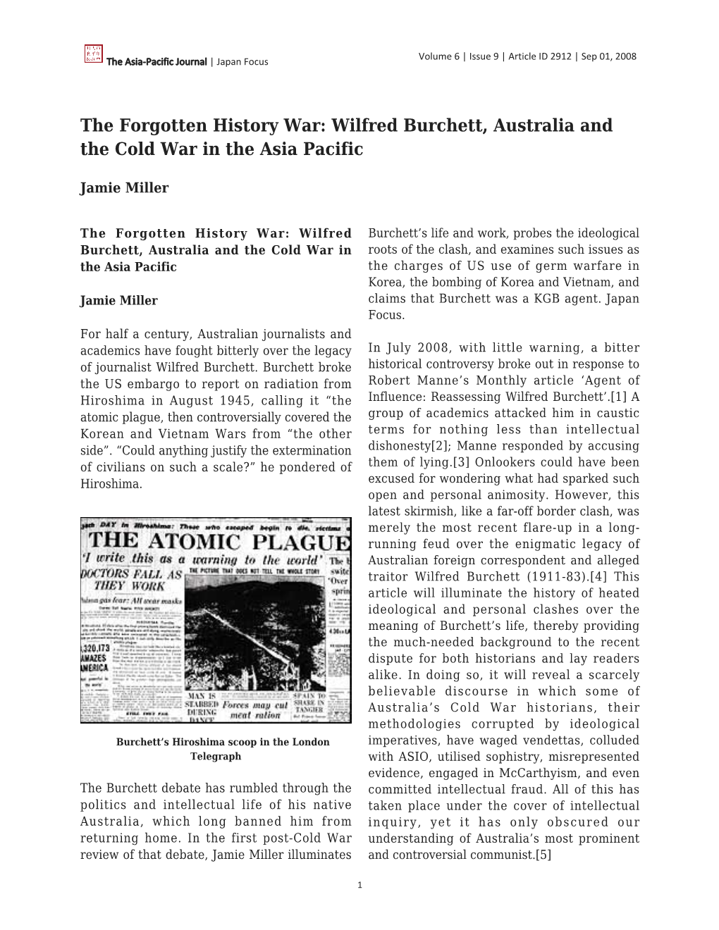 Wilfred Burchett, Australia and the Cold War in the Asia Pacific