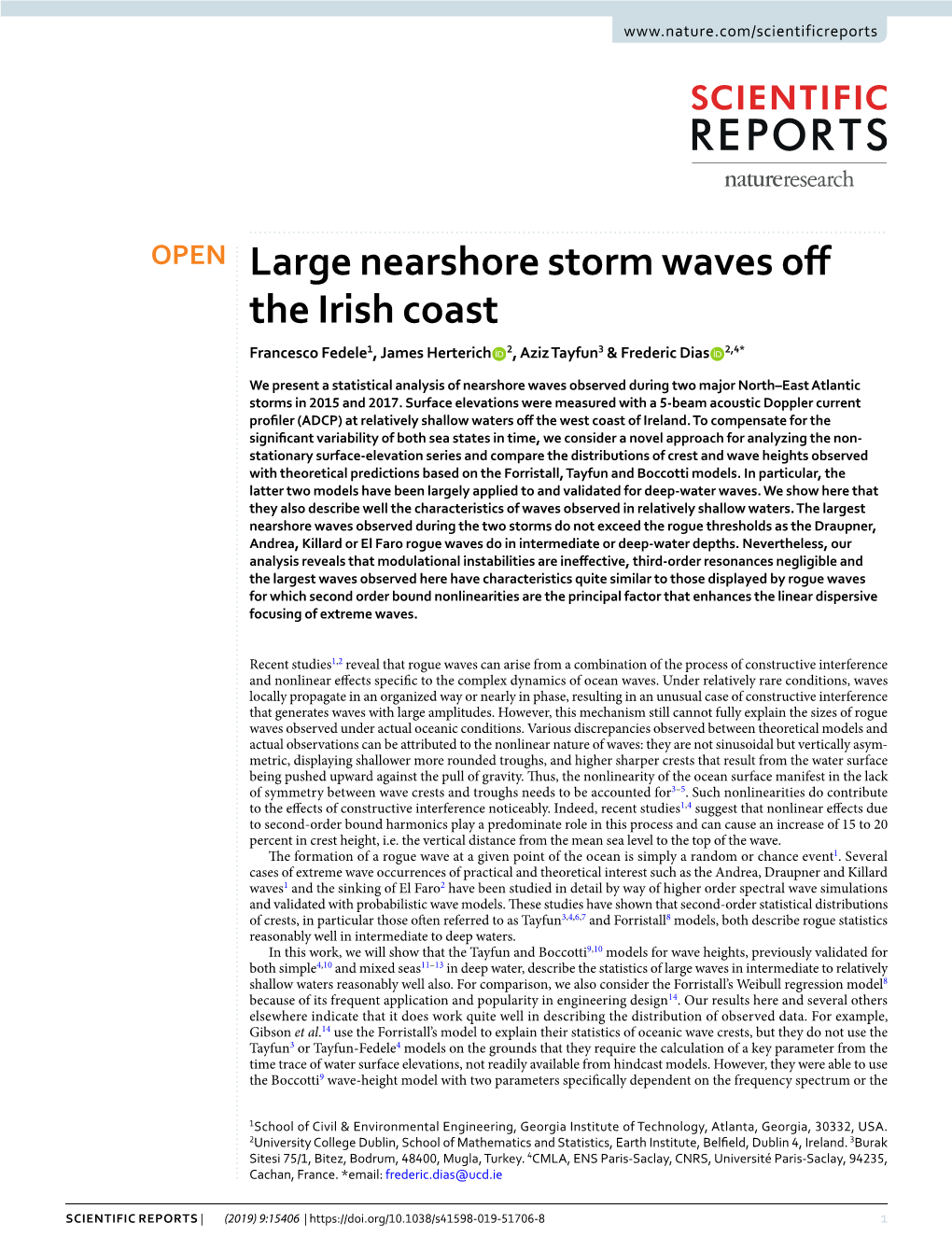 Large Nearshore Storm Waves Off the Irish Coast