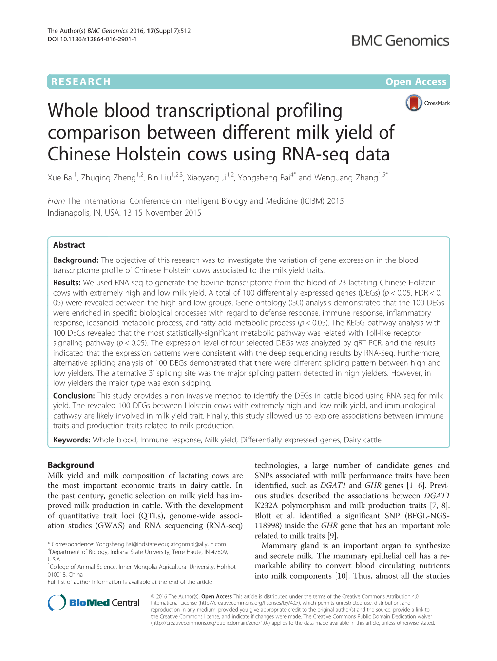 Whole Blood Transcriptional Profiling Comparison Between Different Milk Yield of Chinese Holstein Cows Using RNA-Seq Data