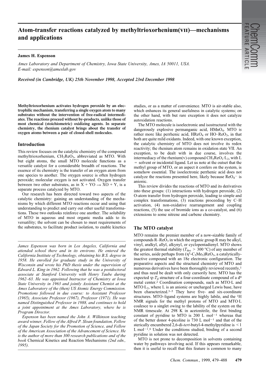 Atom-Transfer Reactions Catalyzed by Methyltrioxorhenium(Vii)—Mechanisms and Applications