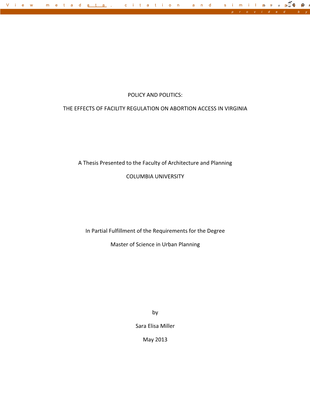 The Effects of Facility Regulation on Abortion Access in Virginia