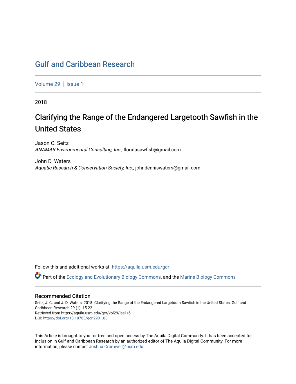 Clarifying the Range of the Endangered Largetooth Sawfish in the United States