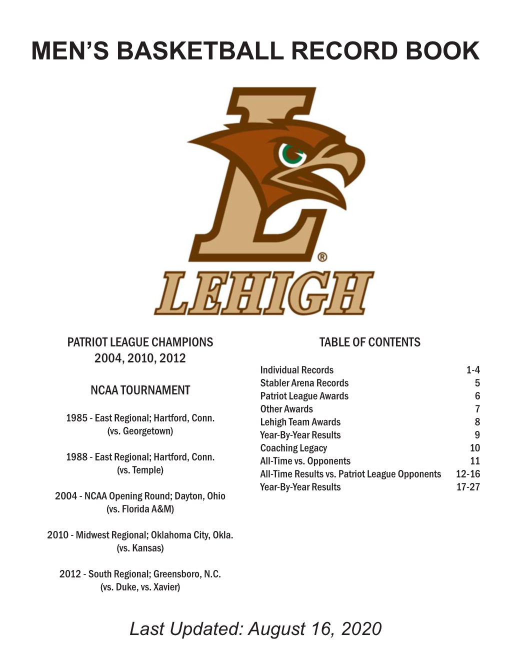 Lehigh Men's Basketball Record Book