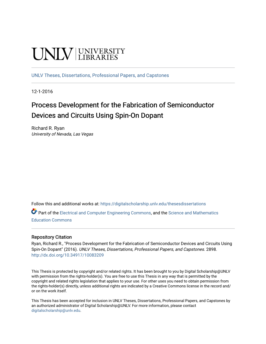 Process Development for the Fabrication of Semiconductor Devices and Circuits Using Spin-On Dopant