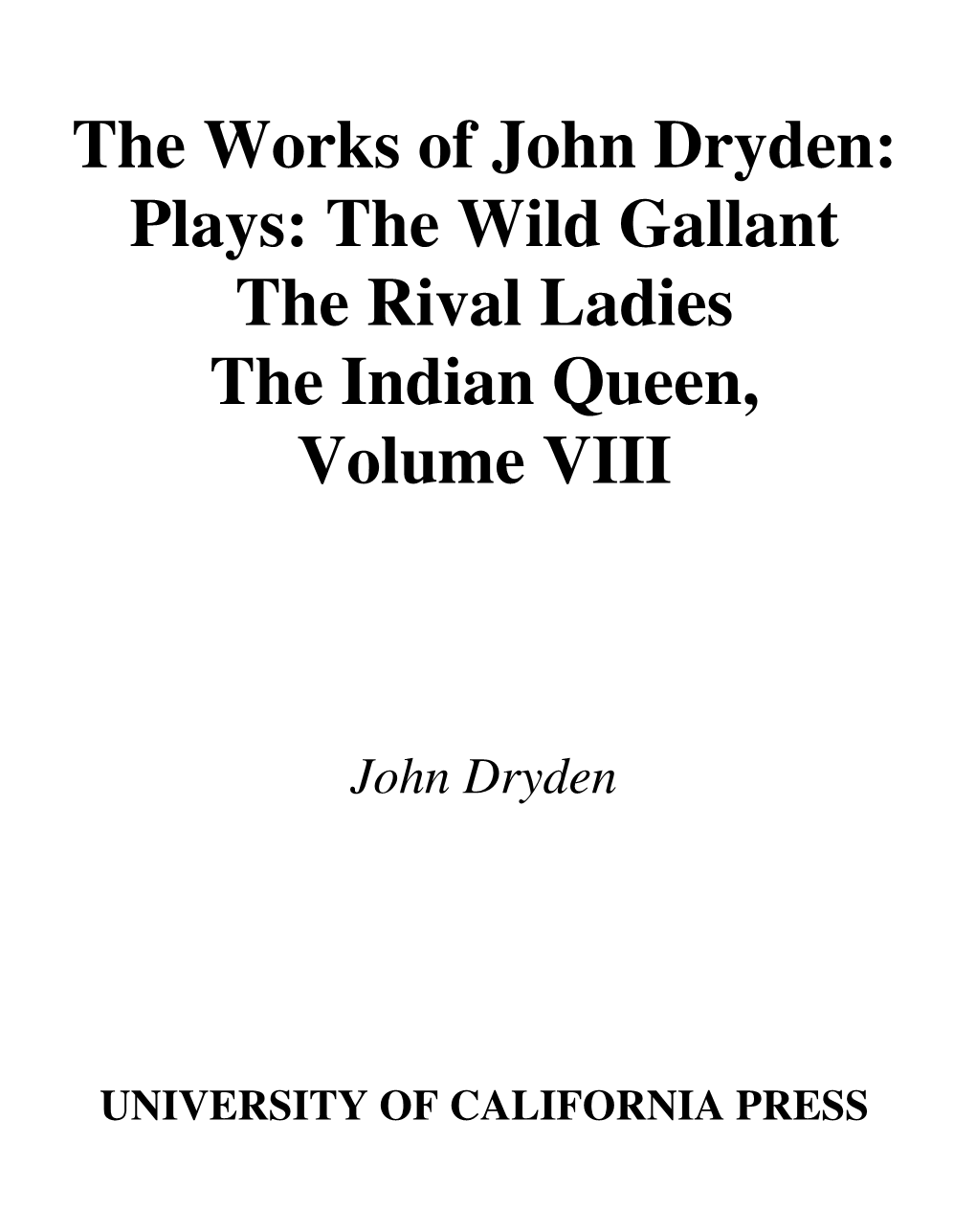 Works of John Dryden, Volume VIII