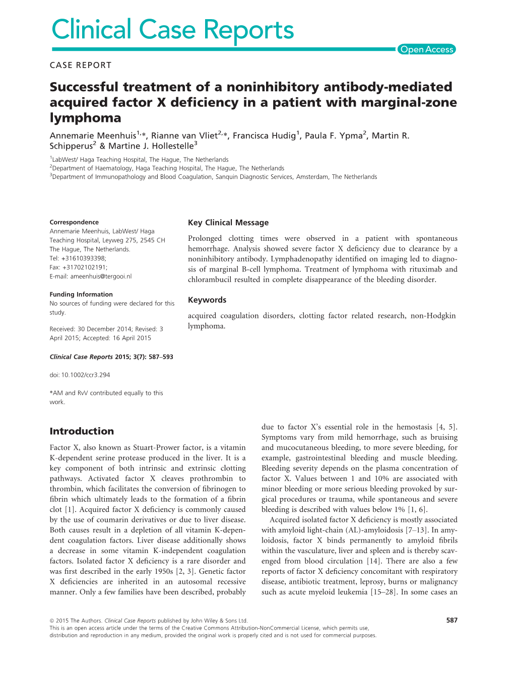 Mediated Acquired Factor X Deficiency in a Patient with Marginal
