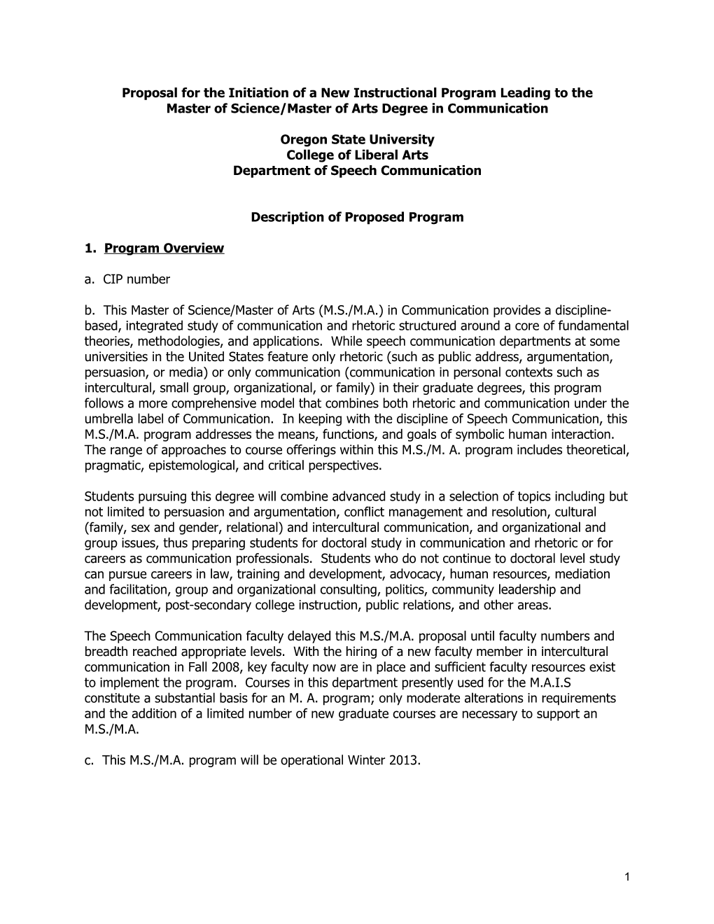 Category I Proposal Transmittal Sheet