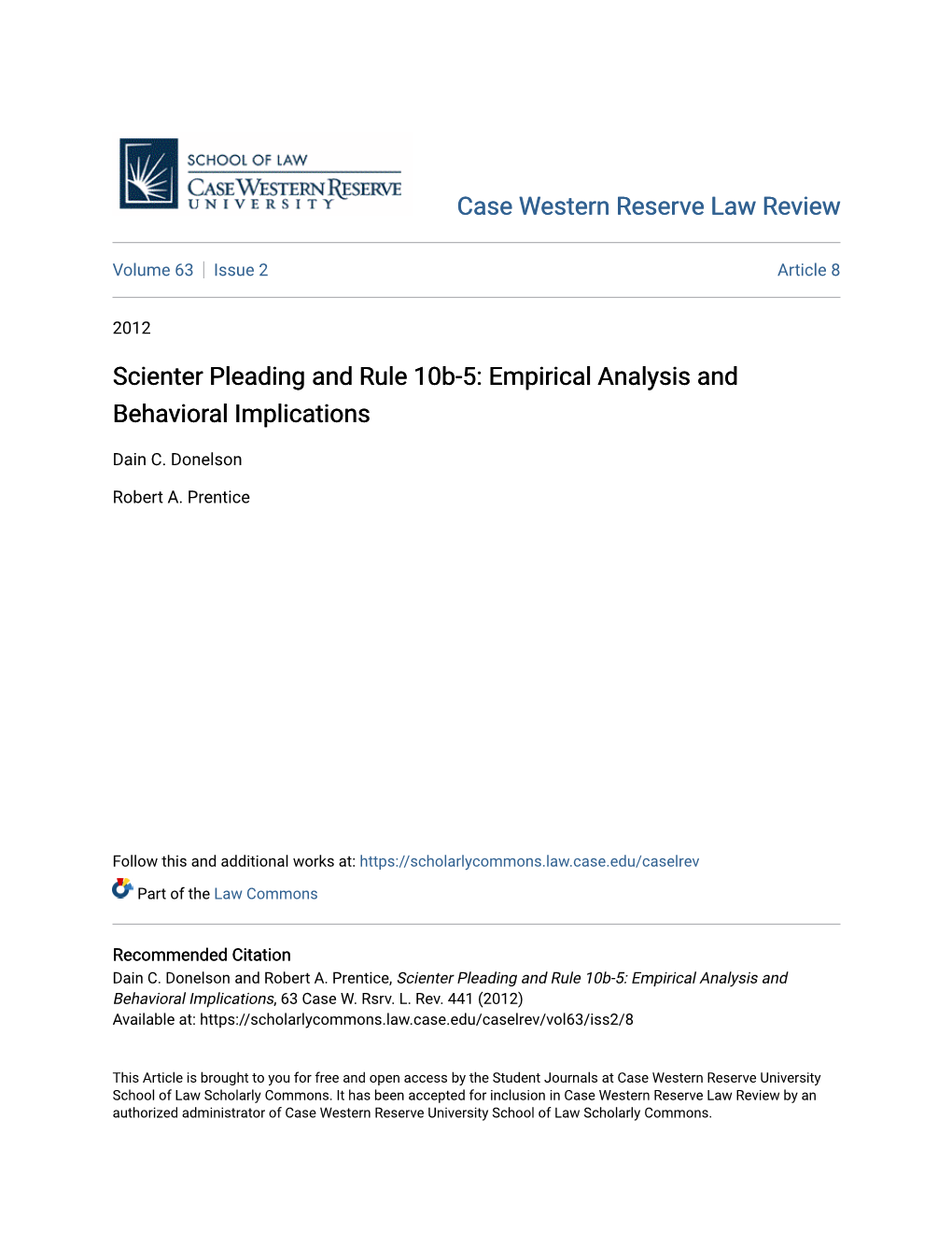 Scienter Pleading and Rule 10B-5: Empirical Analysis and Behavioral Implications