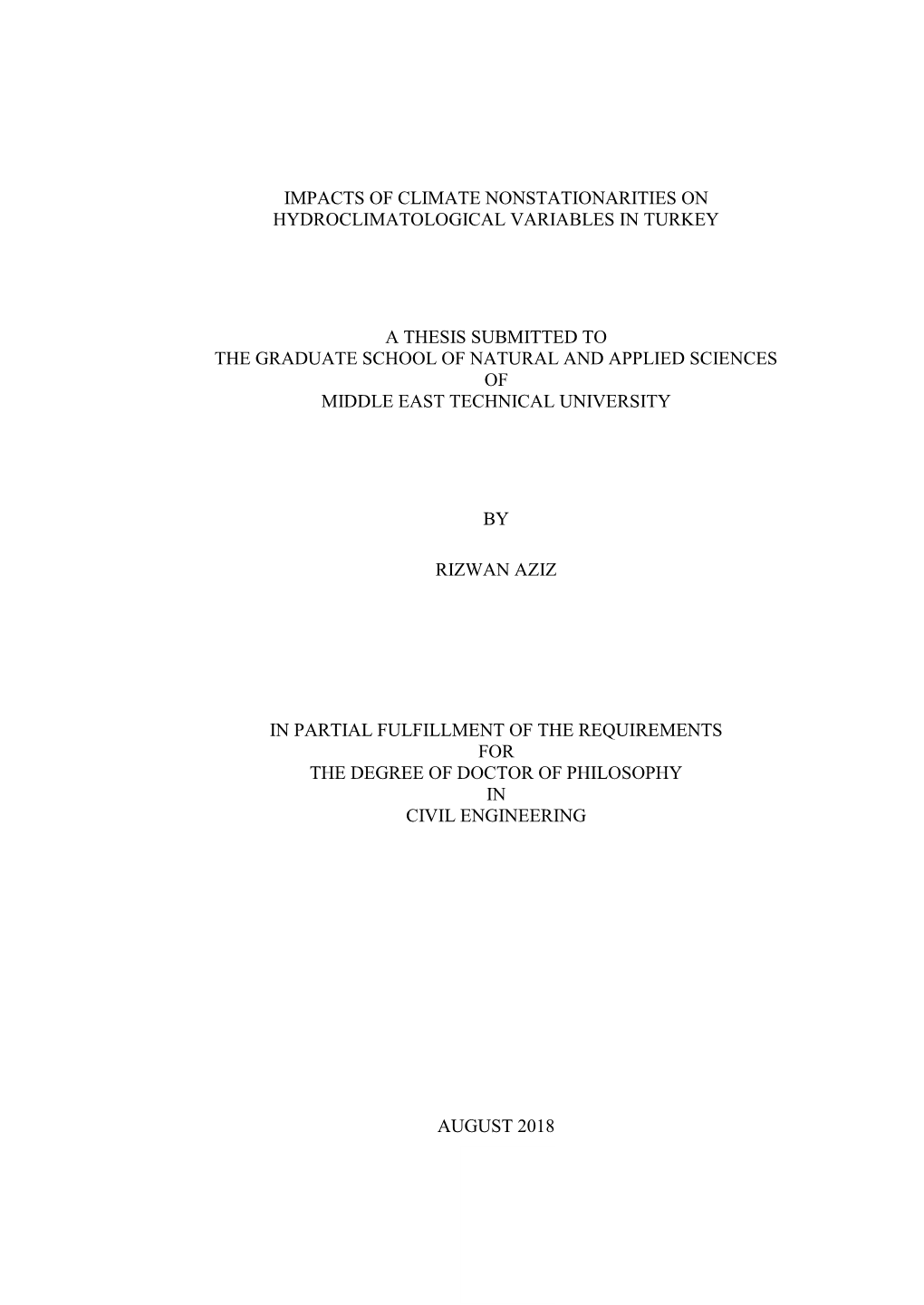 I IMPACTS of CLIMATE NONSTATIONARITIES ON