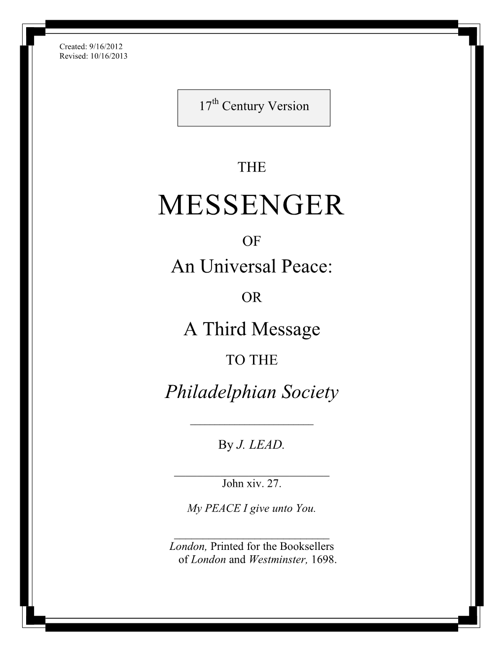 Third Message to the Philadelphian Society