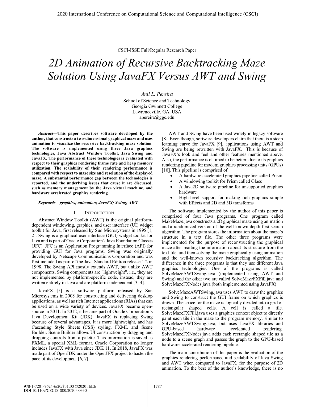 2D Animation of Recursive Backtracking Maze Solution Using Javafx Versus AWT and Swing