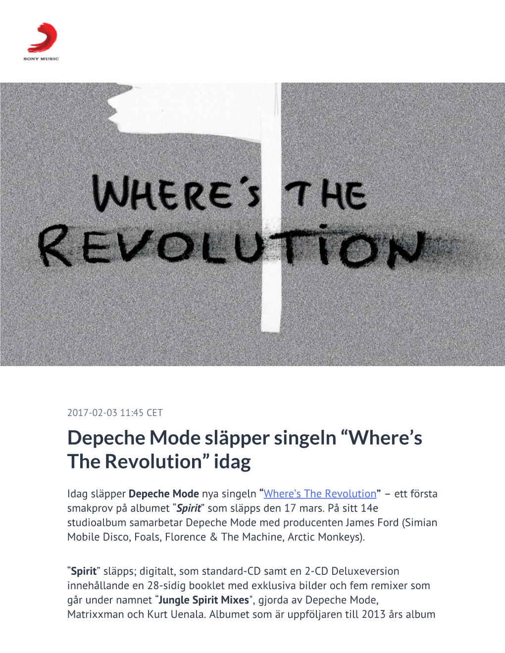 ​Depeche Mode Släpper Singeln “Where's the Revolution” Idag