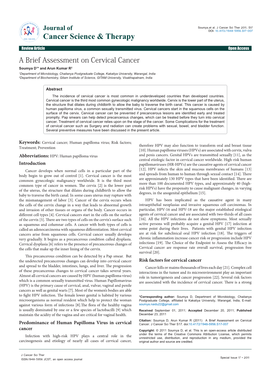 A Brief Assessment on Cervical Cancer