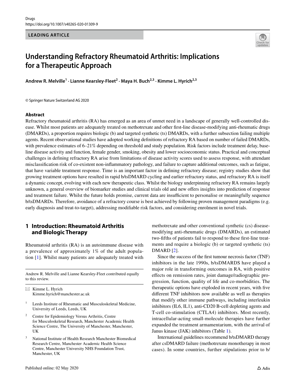 Understanding Refractory Rheumatoid Arthritis: Implications for a Therapeutic Approach