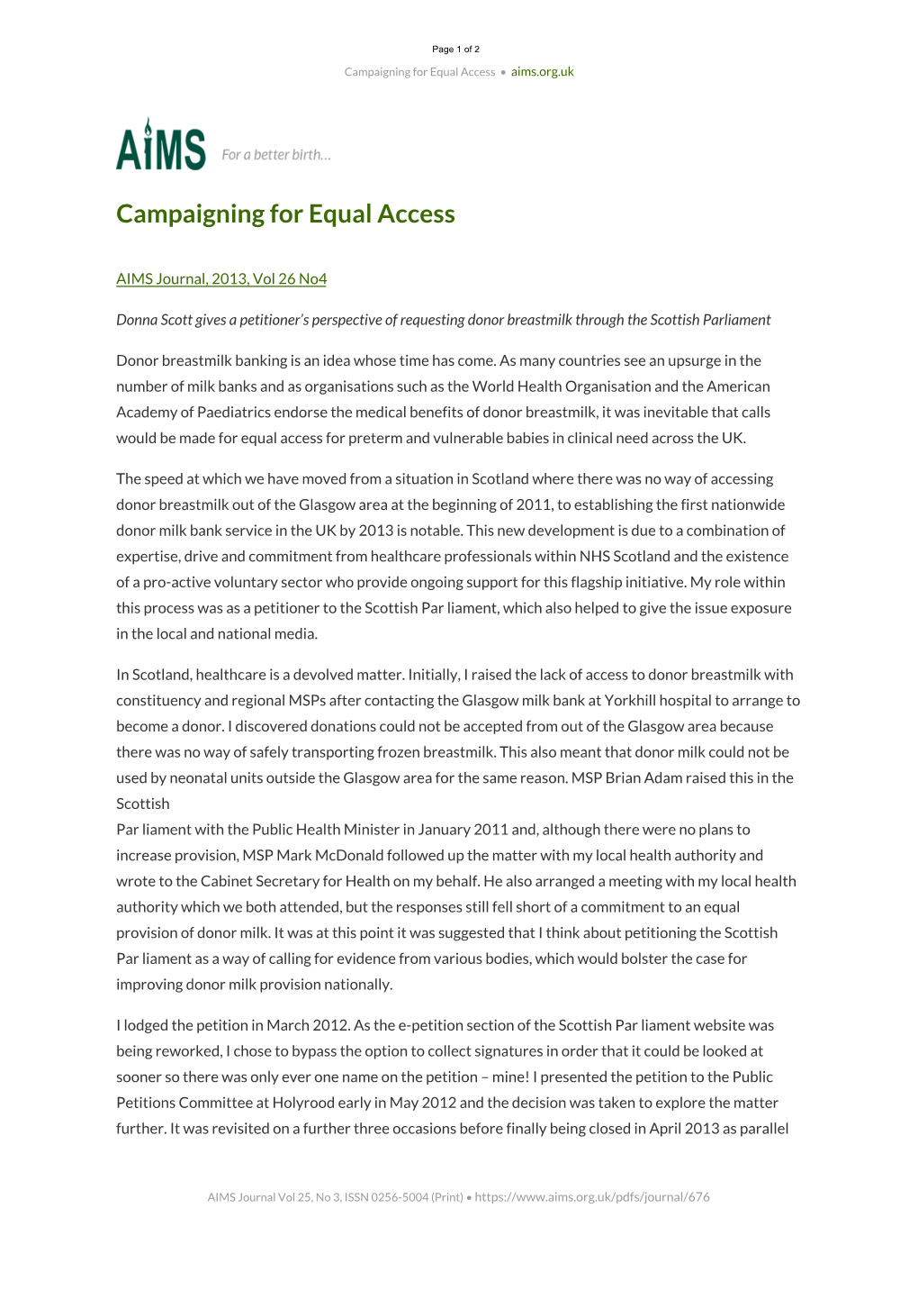 Campaigning for Equal Access • Aims.Org.Uk