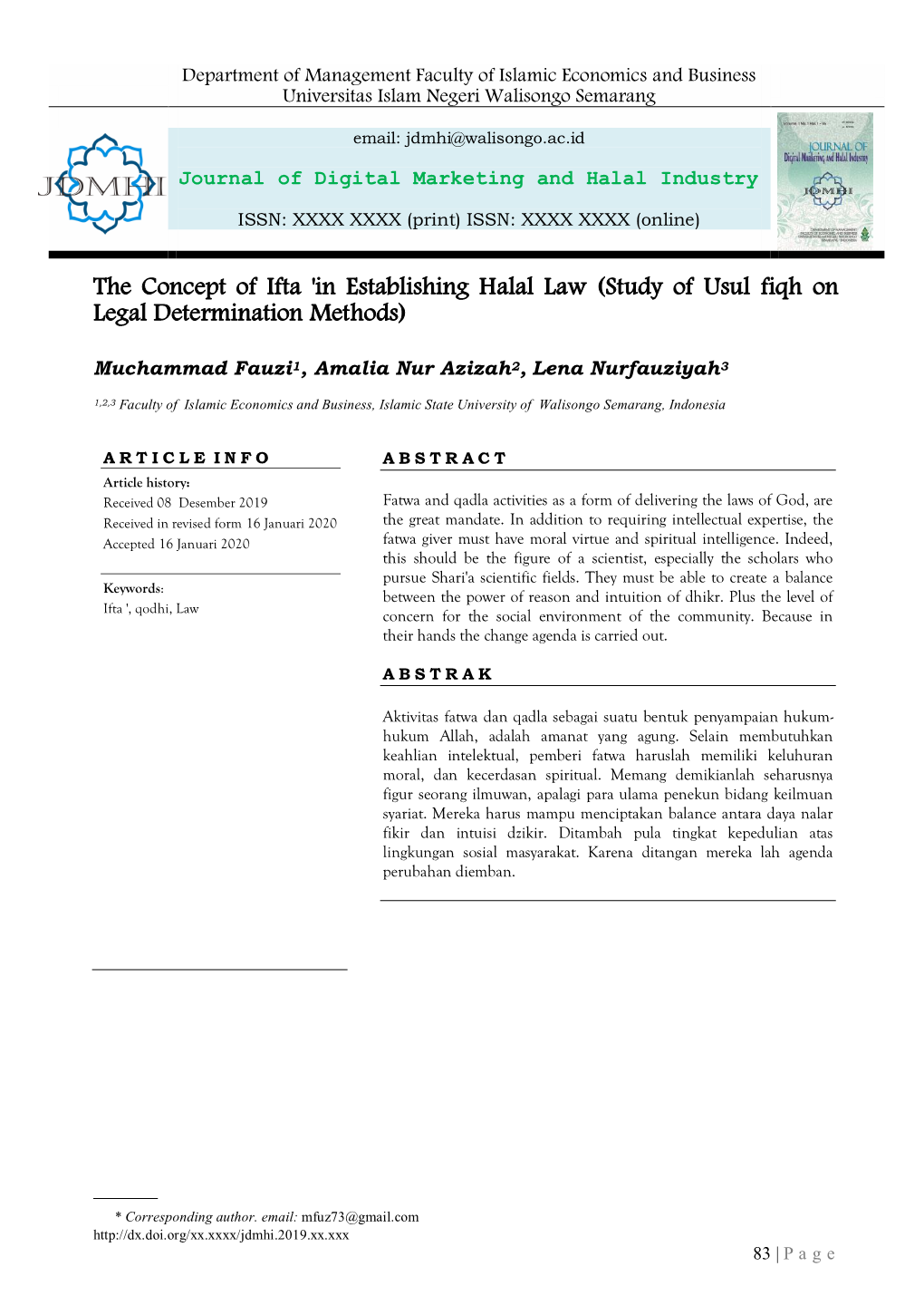 The Concept of Ifta 'In Establishing Halal Law (Study of Usul Fiqh on Legal Determination Methods)