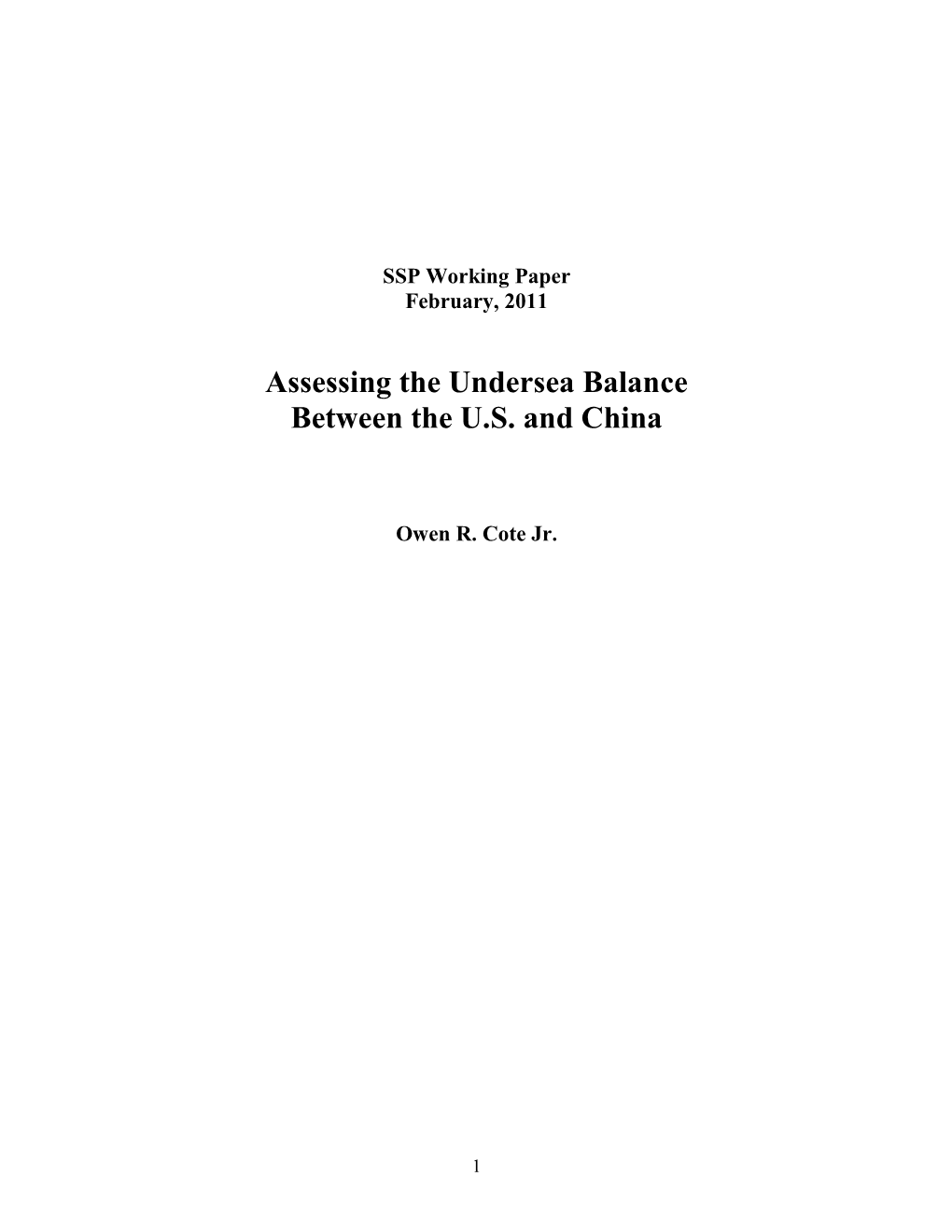 Assessing the Undersea Balance Between the US and China