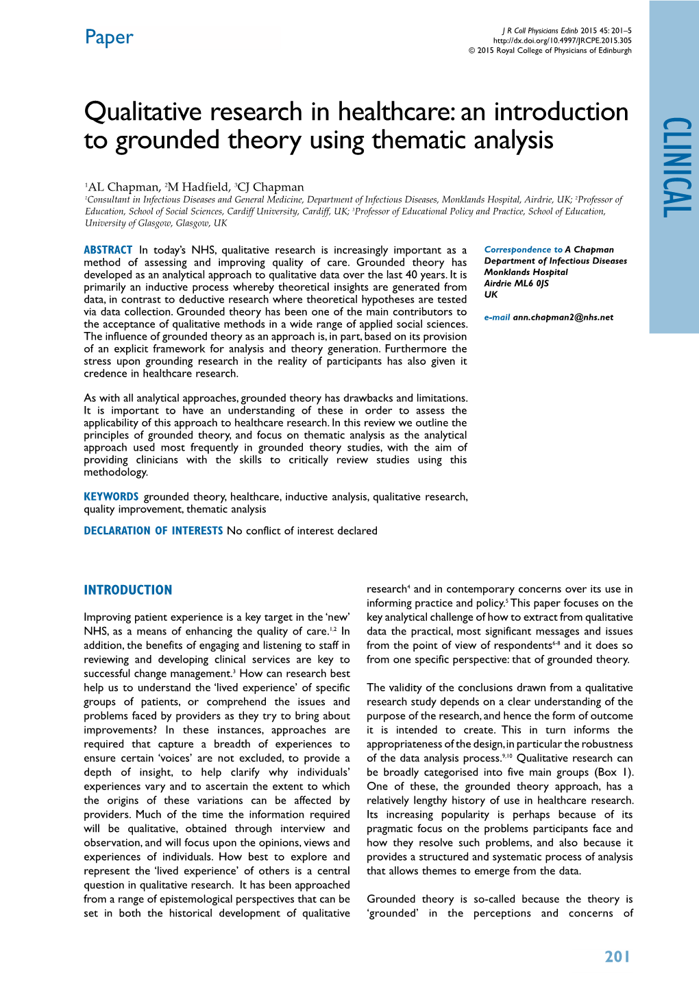 Clinical to Grounded Theory Using Thematic Analysis