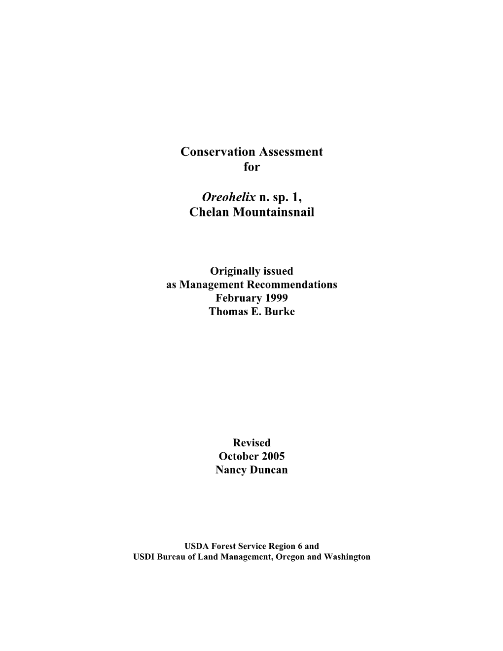 Oreohelix N. Sp. 1 Conservation Assessment