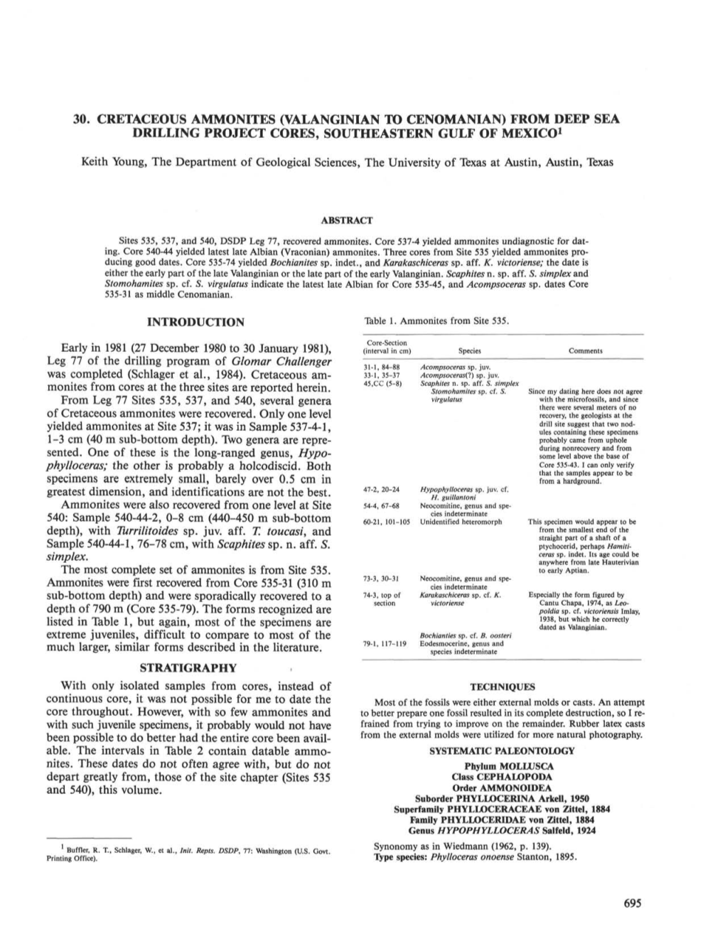 30. Cretaceous Ammonites (Valanginian to Cenomanian) from Deep Sea Drilling Project Cores, Southeastern Gulf of Mexico1