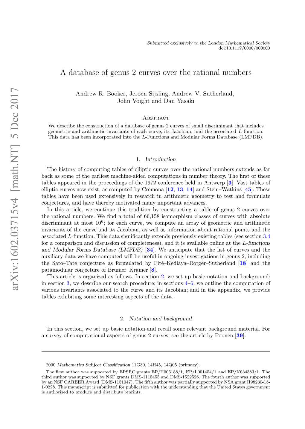 A Database of Genus 2 Curves Over the Rational Numbers