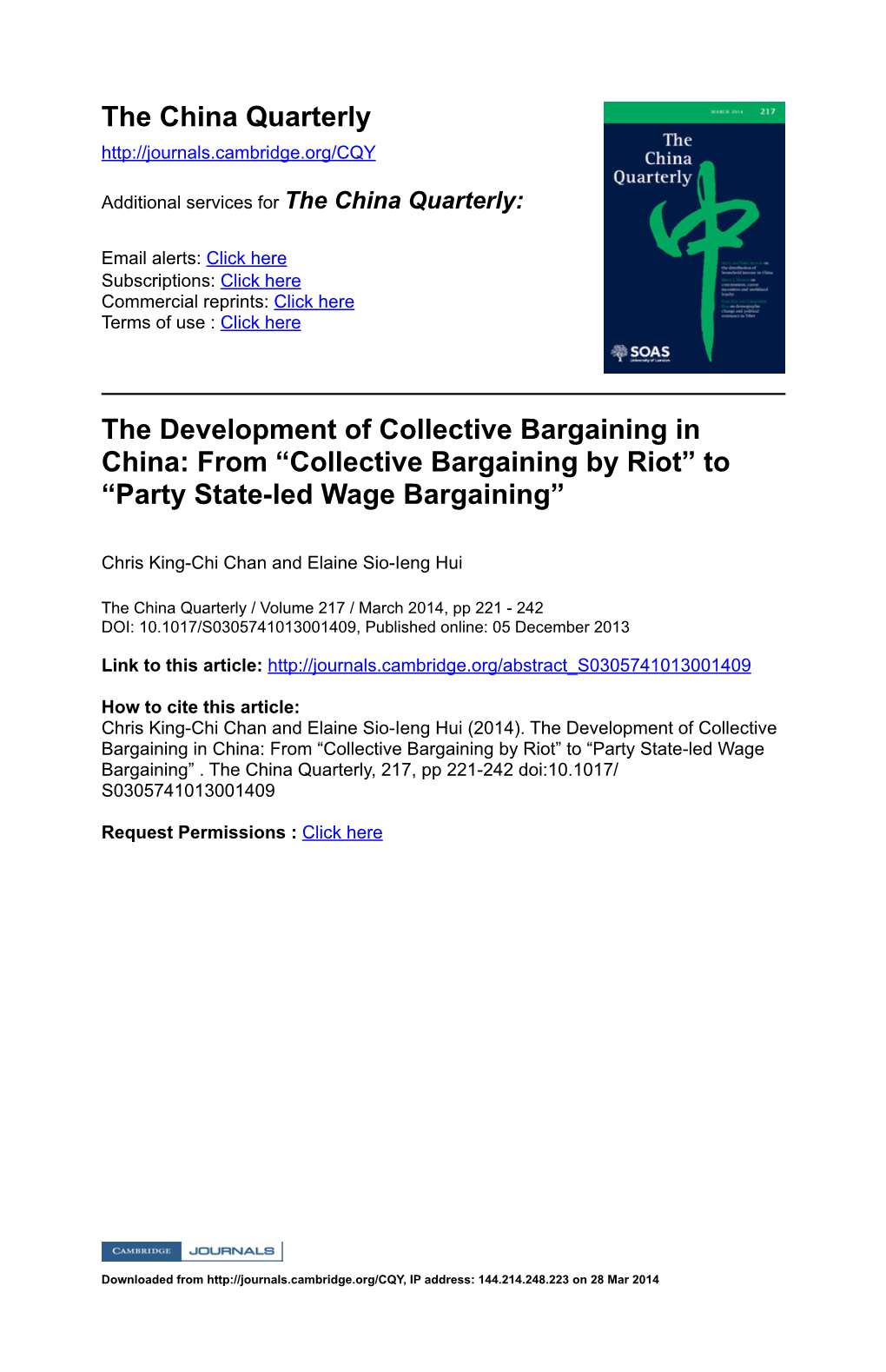 Collective Bargaining by Riot” to “Party State-Led Wage Bargaining”