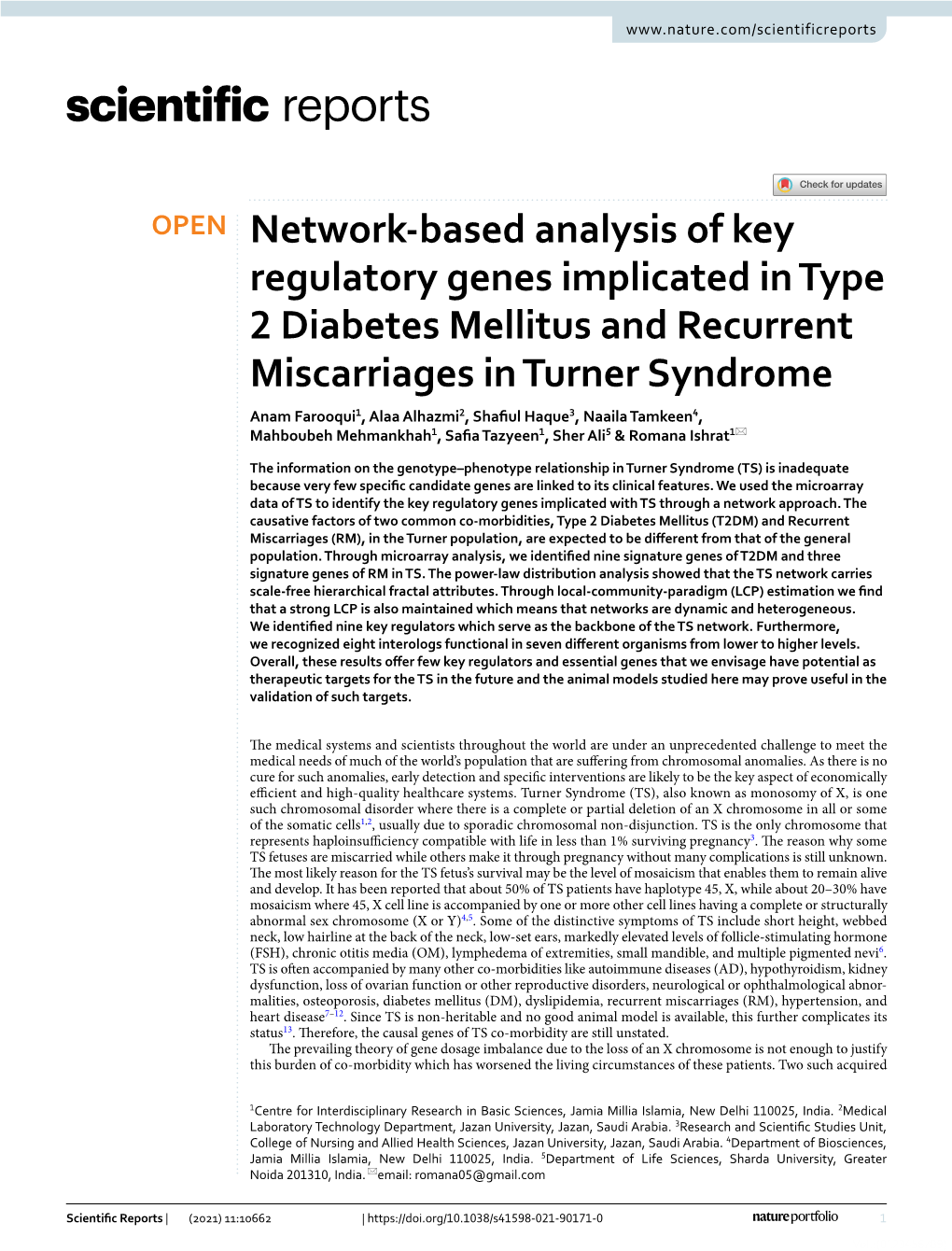 Network-Based Analysis of Key Regulatory Genes Implicated in Type