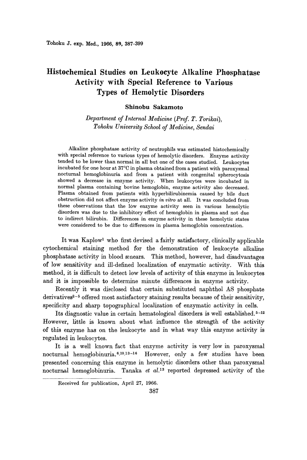 Histochemical Studies on Leukocyte Alkaline Phosphatase Activity with Special Reference to Various Types of Hemolytic Disorders