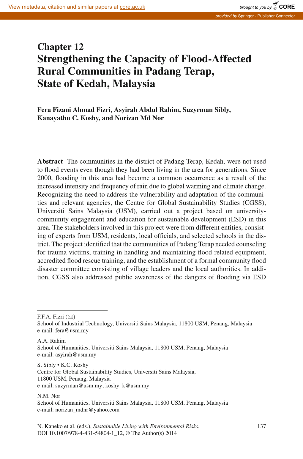 Strengthening the Capacity of Flood-Affected Rural Communities in Padang Terap, State of Kedah, Malaysia