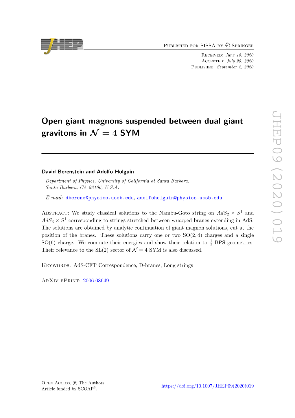 JHEP09(2020)019 and 1 S Springer × 2 July 25, 2020 June 18, 2020 : : September 2, 2020 Ads : -BPS Geometries