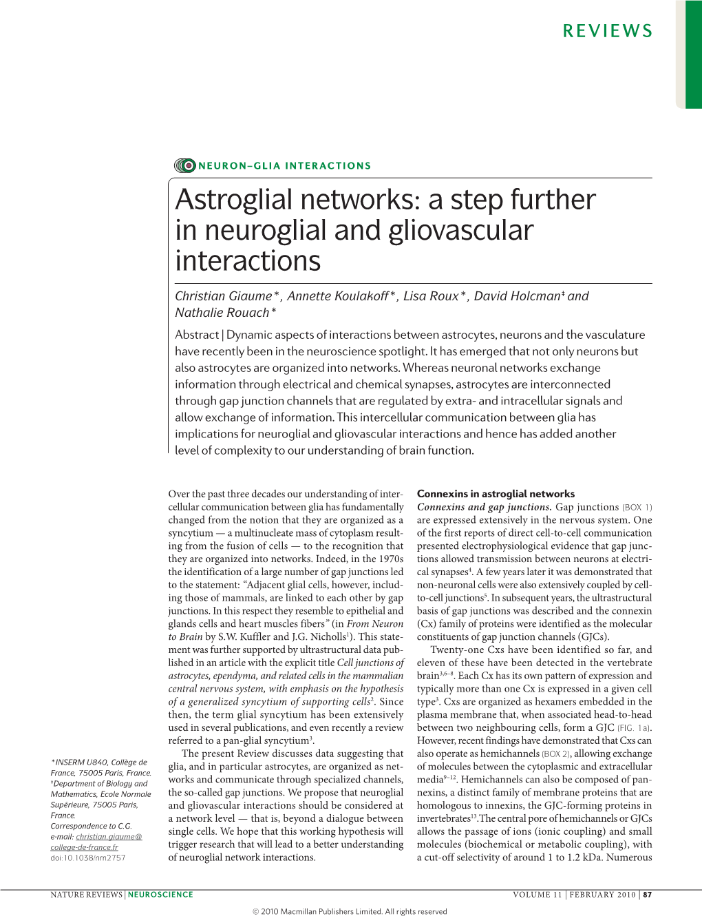 Astroglial Networks: a Step Further in Neuroglial and Gliovascular Interactions