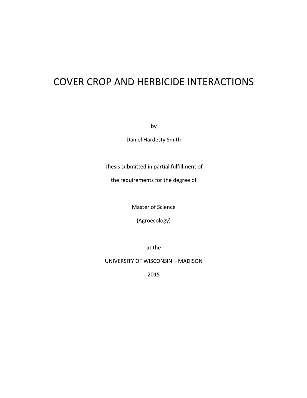 Cover Crop and Herbicide Interactions
