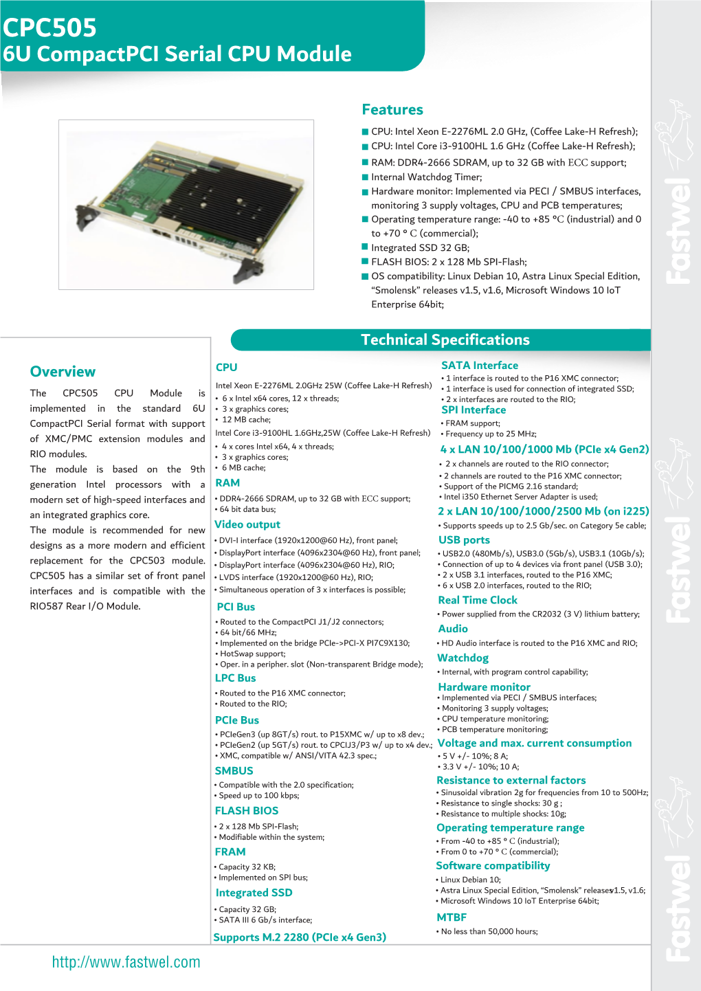CPC505 6U Compactpci Serial CPU Module