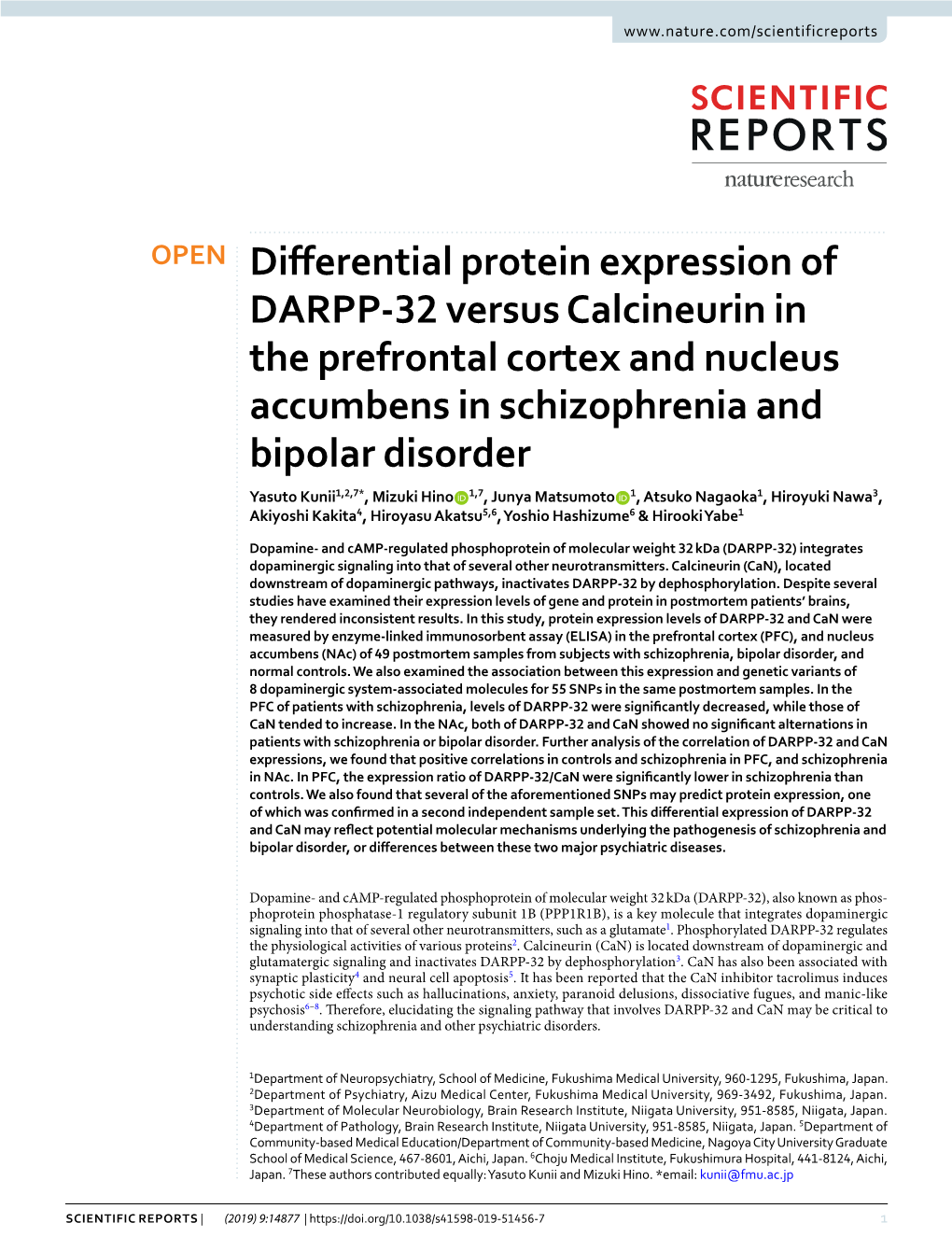 Differential Protein Expression of DARPP-32 Versus Calcineurin In