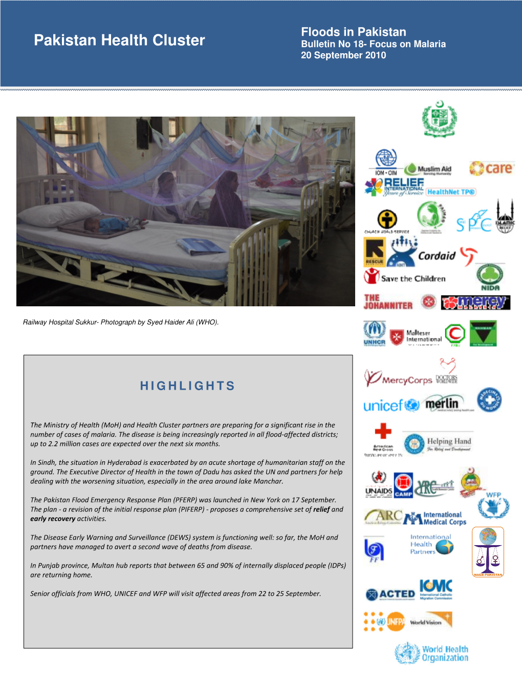 Pakistan Health Cluster Bulletin No 18- Focus on Malaria 20 September 2010