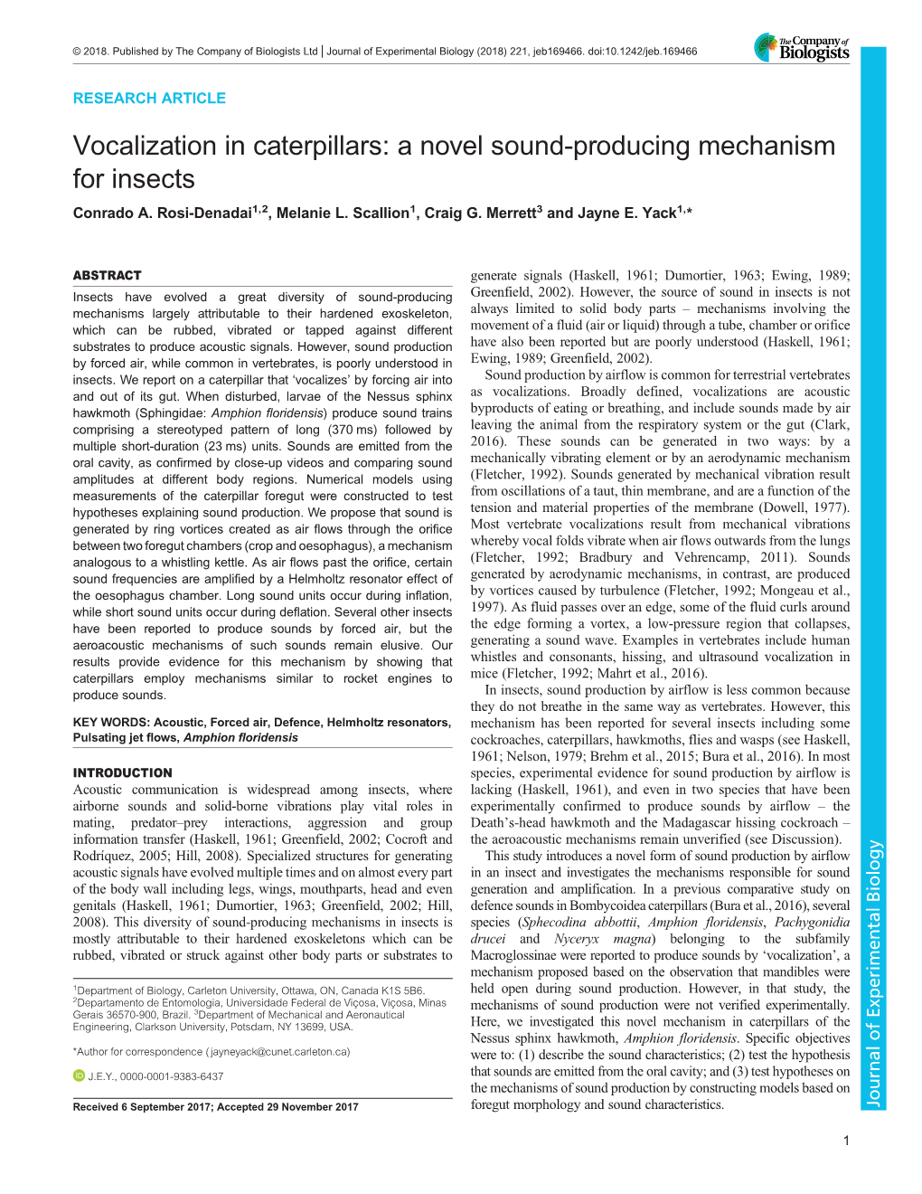 Vocalization in Caterpillars: a Novel Sound-Producing Mechanism for Insects Conrado A