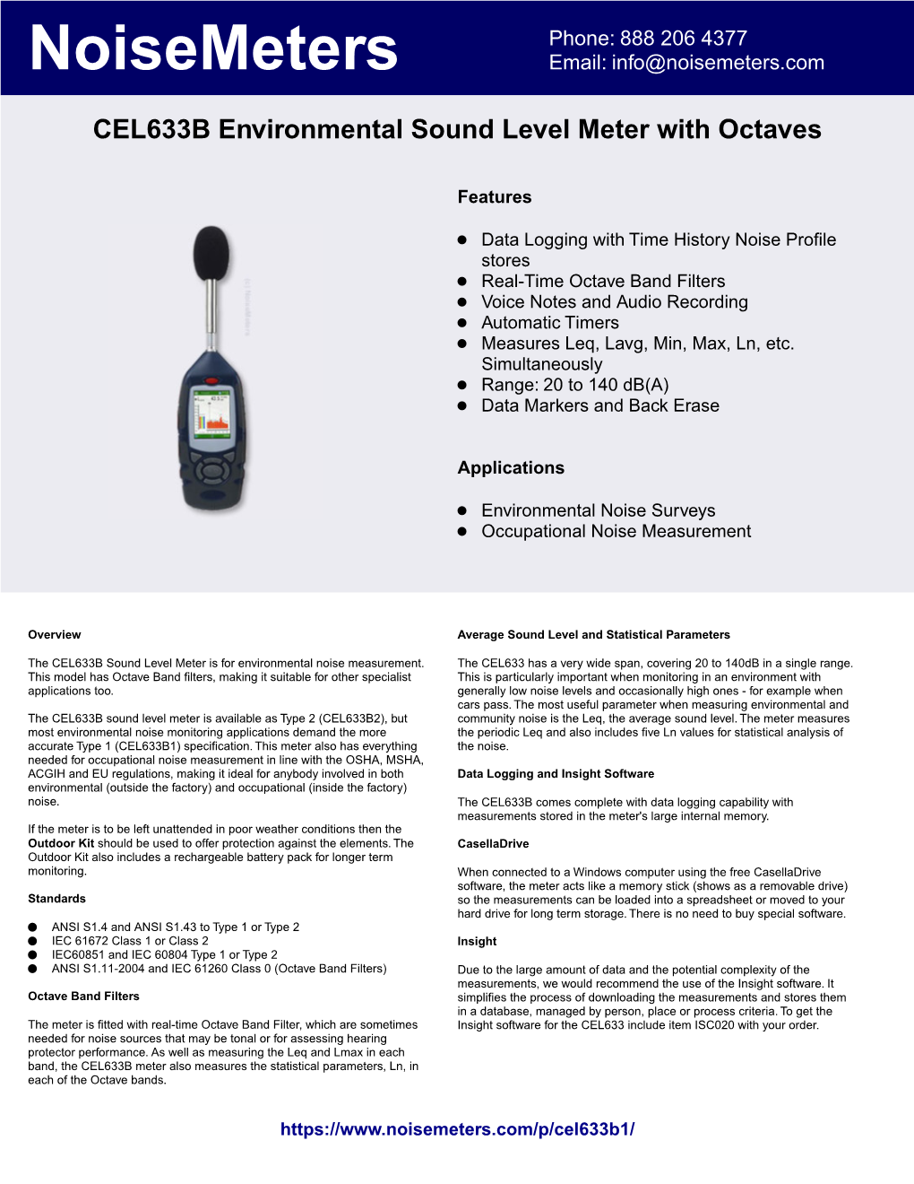 CEL633B Environmental and Community Noise Sound Level