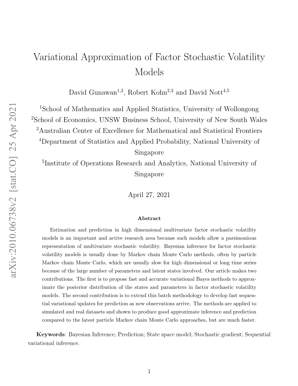 Variational Approximation of Factor Stochastic Volatility Models Arxiv