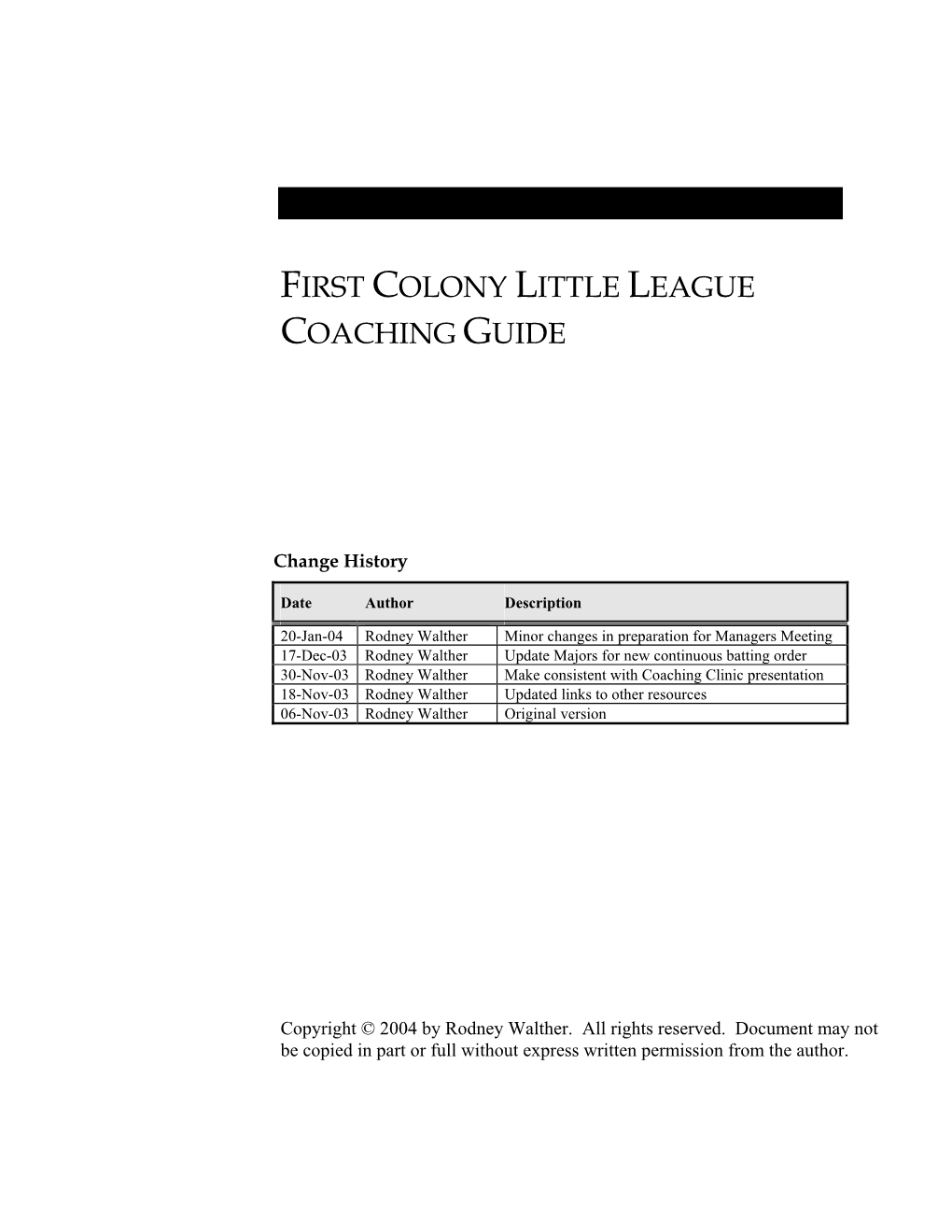 First Colony Little League Coaching Guide