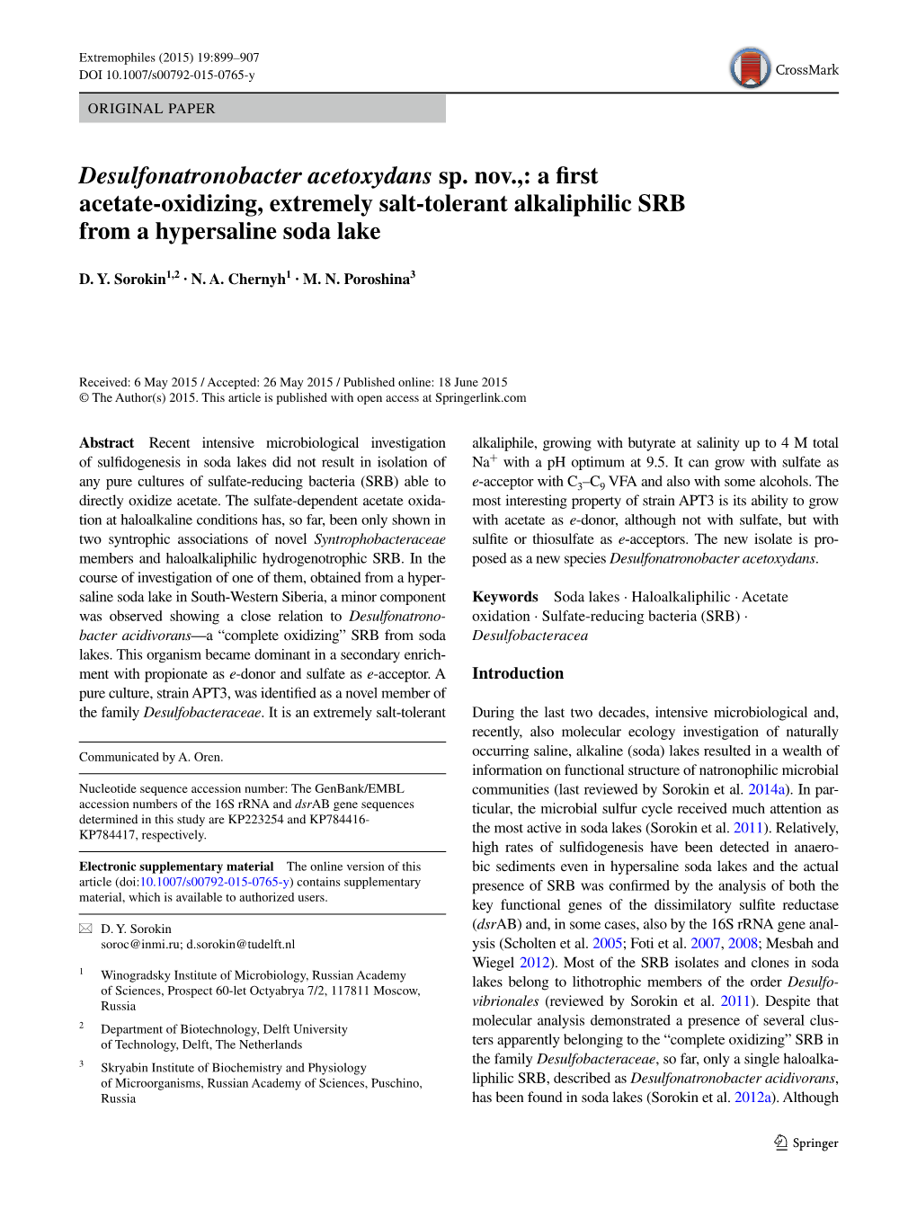 A First Acetate-Oxidizing, Extremely Salt-Tolerant