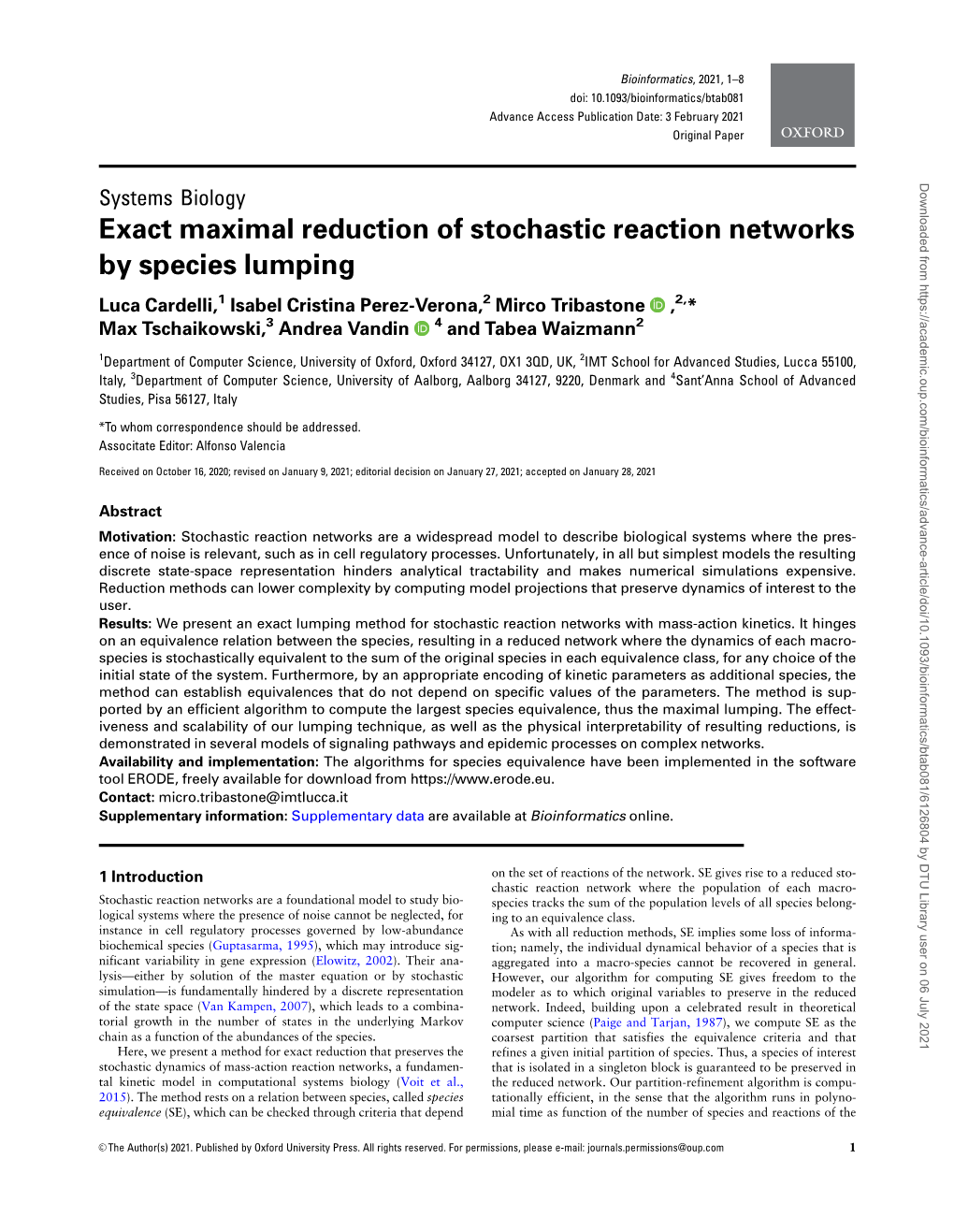 Exact Maximal Reduction of Stochastic Reaction Networks by Species