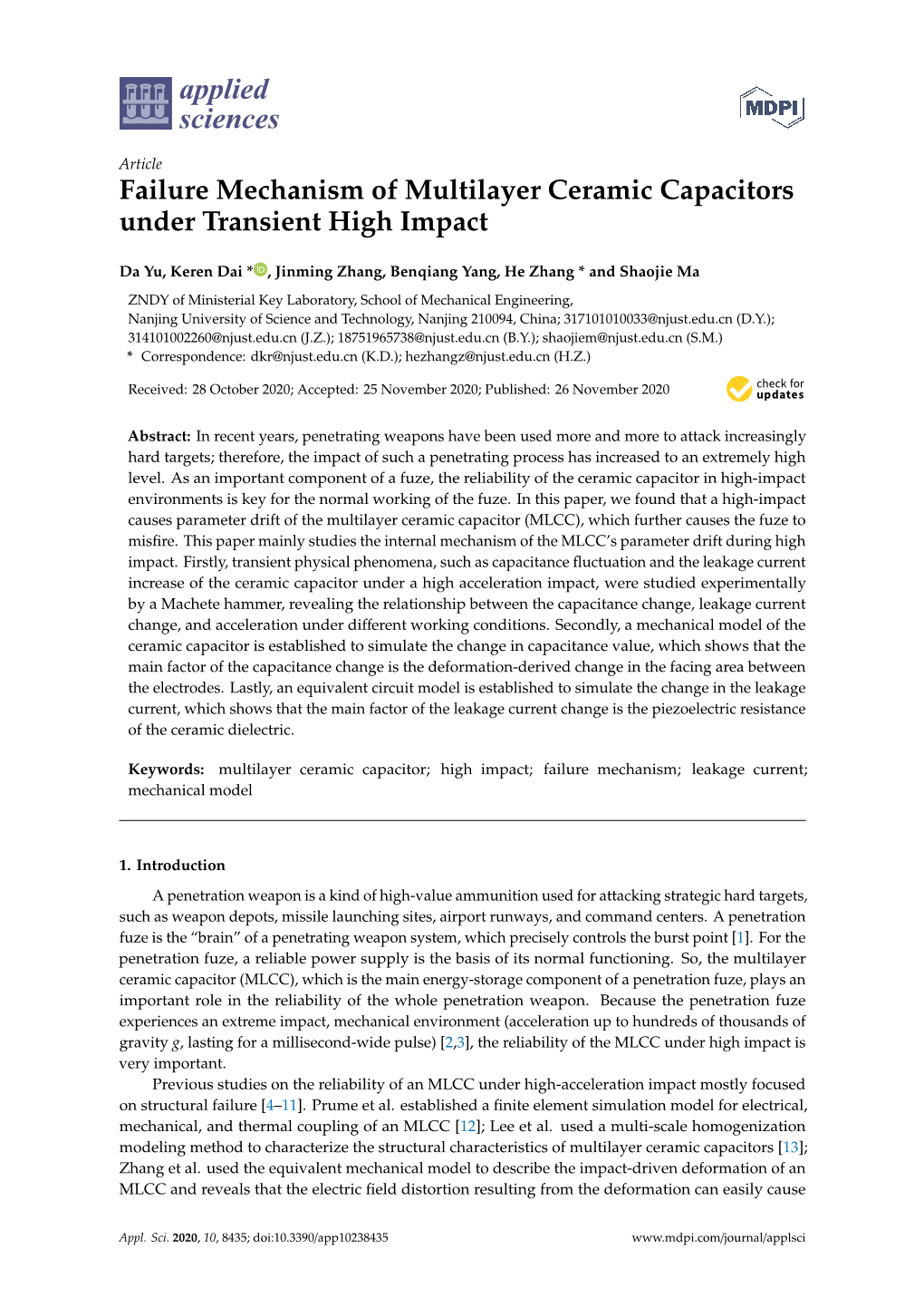 Failure Mechanism of Multilayer Ceramic Capacitors Under Transient High Impact