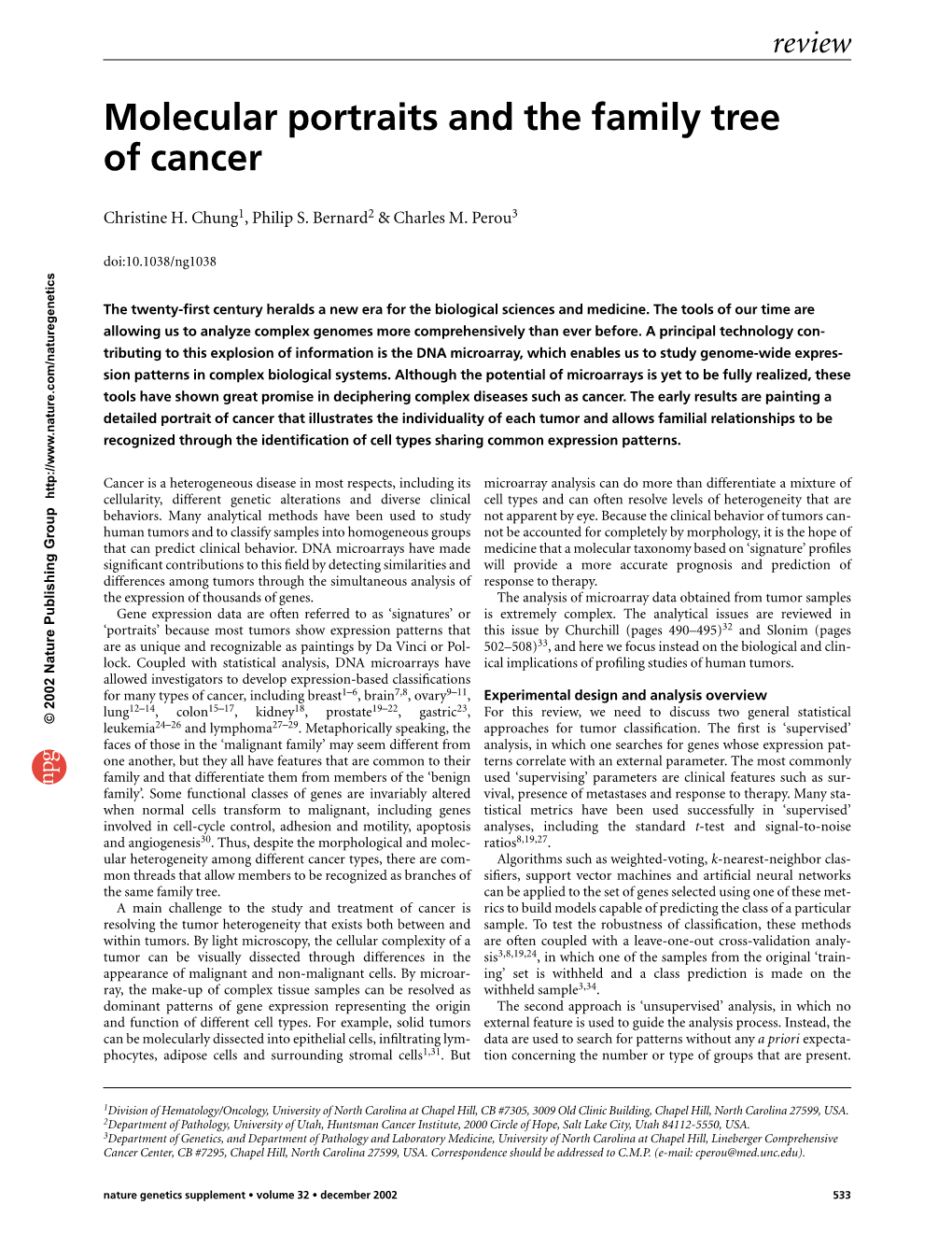 Molecular Portraits and the Family Tree of Cancer