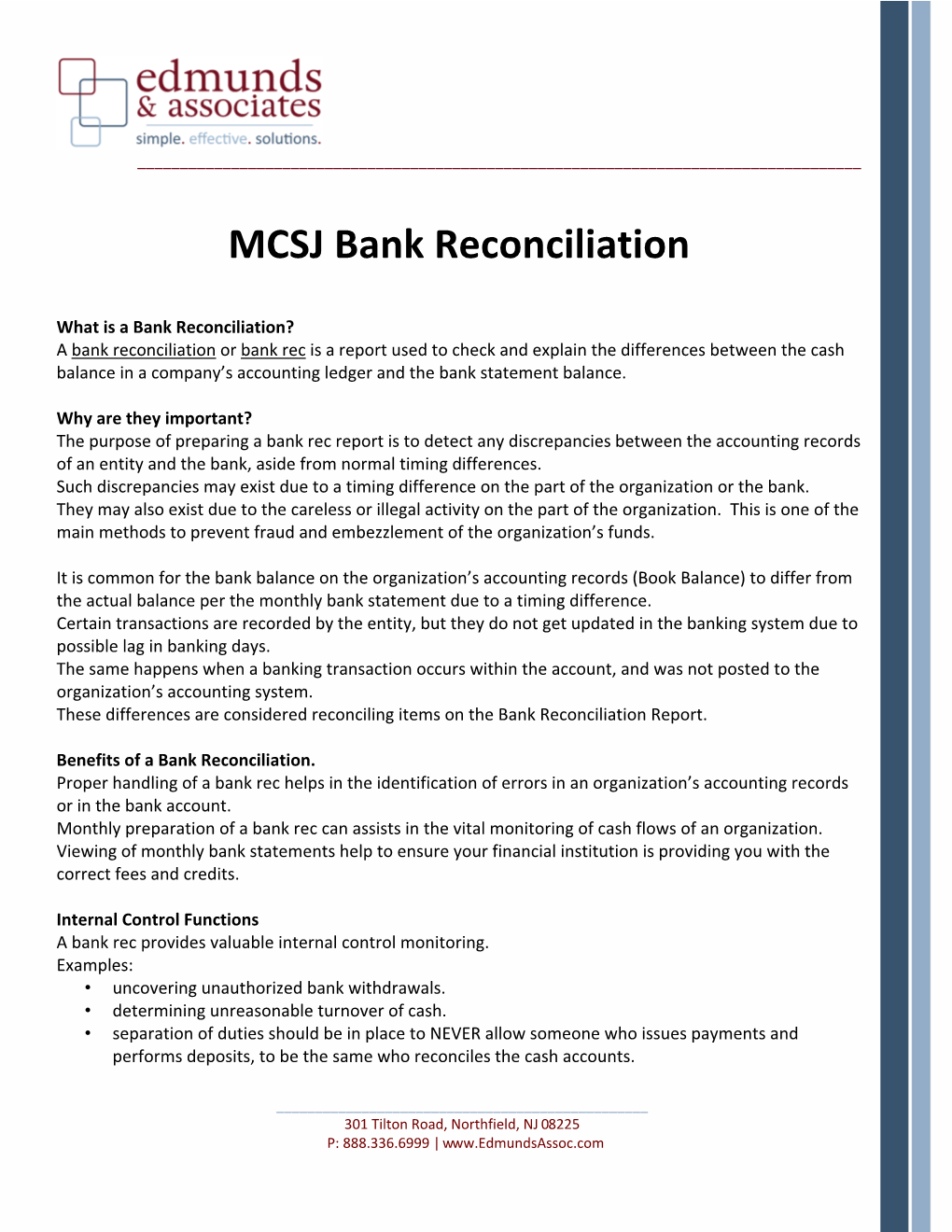 MCSJ Bank Reconciliation