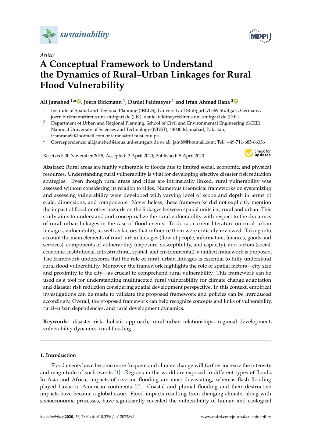 A Conceptual Framework to Understand the Dynamics of Rural–Urban Linkages for Rural Flood Vulnerability
